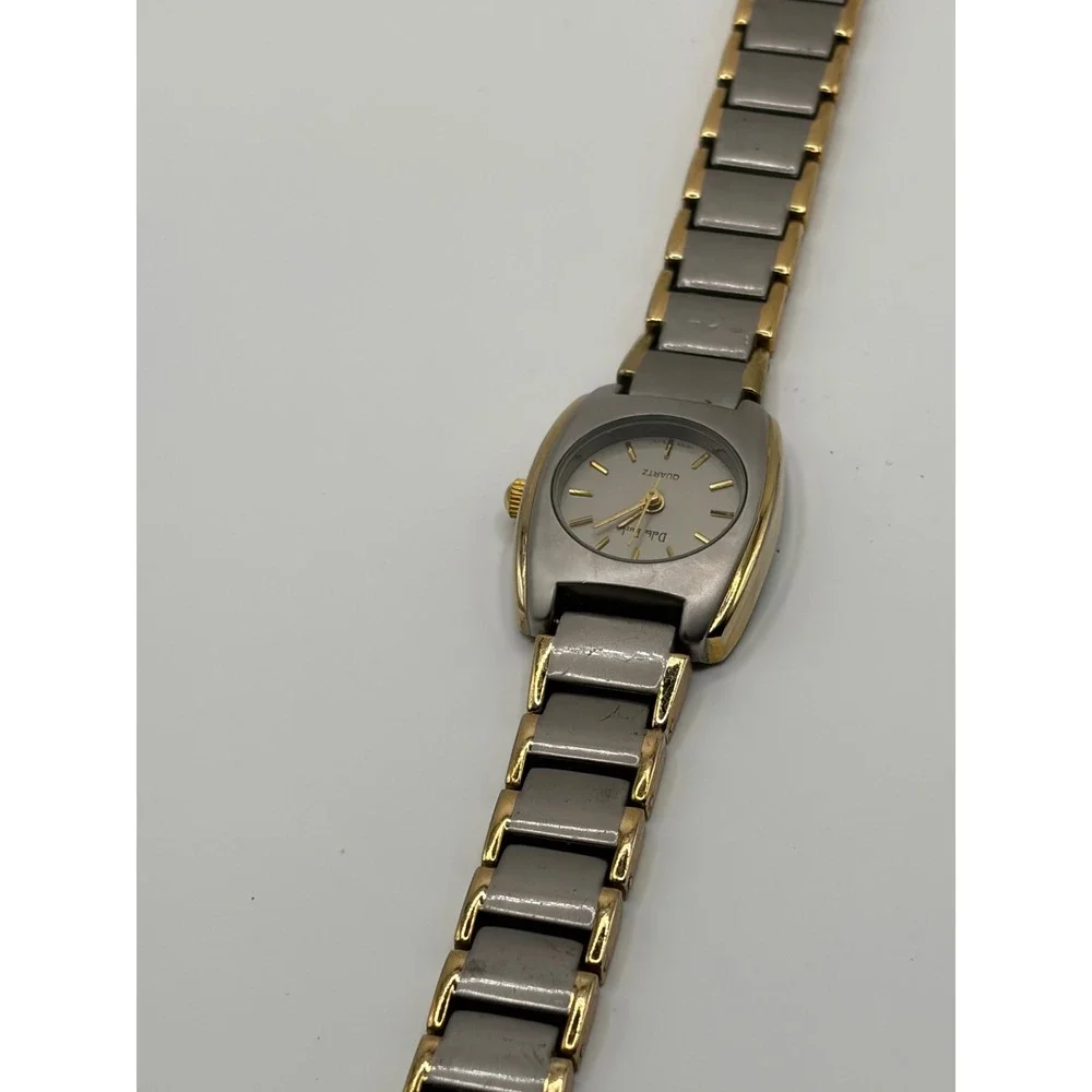 Delta Burke Rectangular Dial Two-Tone Quartz Watch Gold Silver Stainless Steel‎